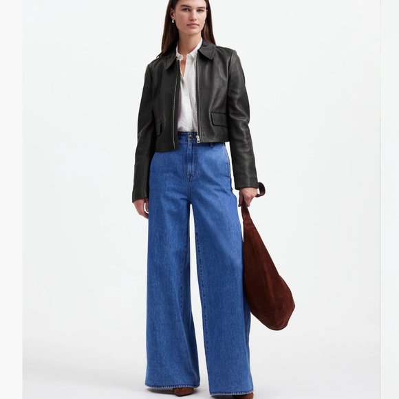 NWT Madewell Shrunken Zip-Front Jacket in Leather (size 8) - Picture 1 of 7